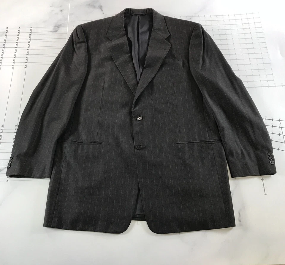 Traje Hickey-Freeman Para Hombre 44L 36x29 Pantalones Loro Piana 120s Lana Carbón Rayas Foto 2 de 4