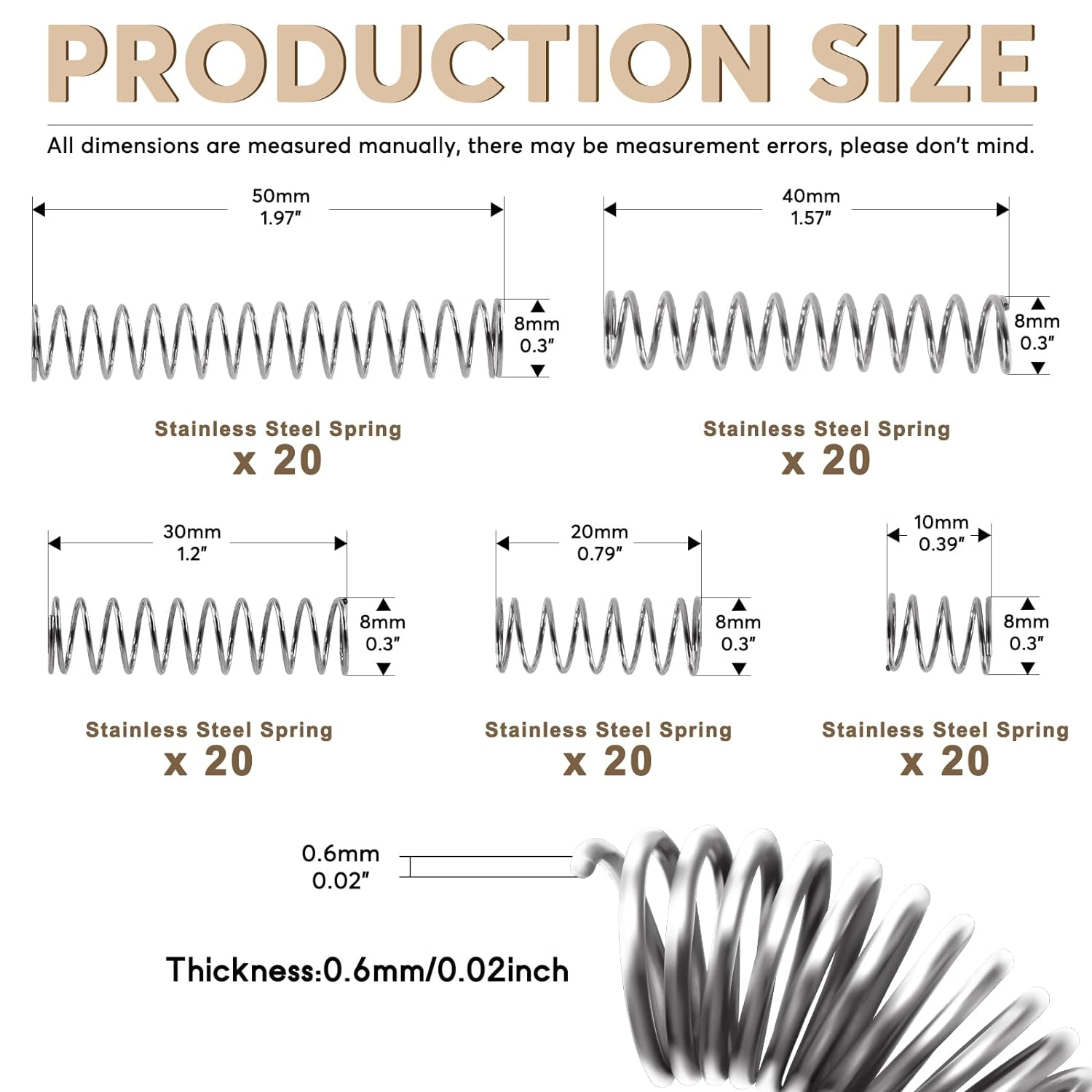 100Pcs Compression Springs Assortment Mini Stainless Steel Compression