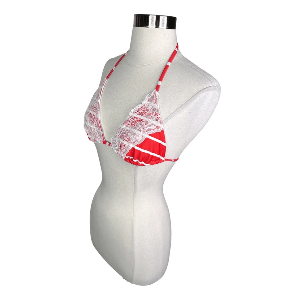 Beach Bunny Swimwear Lady Lace Triangle Bikini TOP ONLY Sz Medium Red Stripes - Image 4 of 4