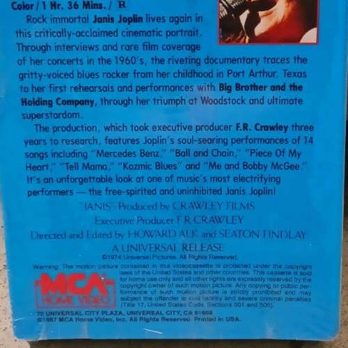 Janus Joplin "The Way She Was Janis A Film" 1974 (A 1989 VHS) New Sealed  - Image 3 of 4