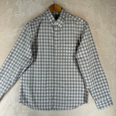 J.Crew Slim Fit Men Size M Gray Check Stretch Cotton Secret Wash Casual Shirt