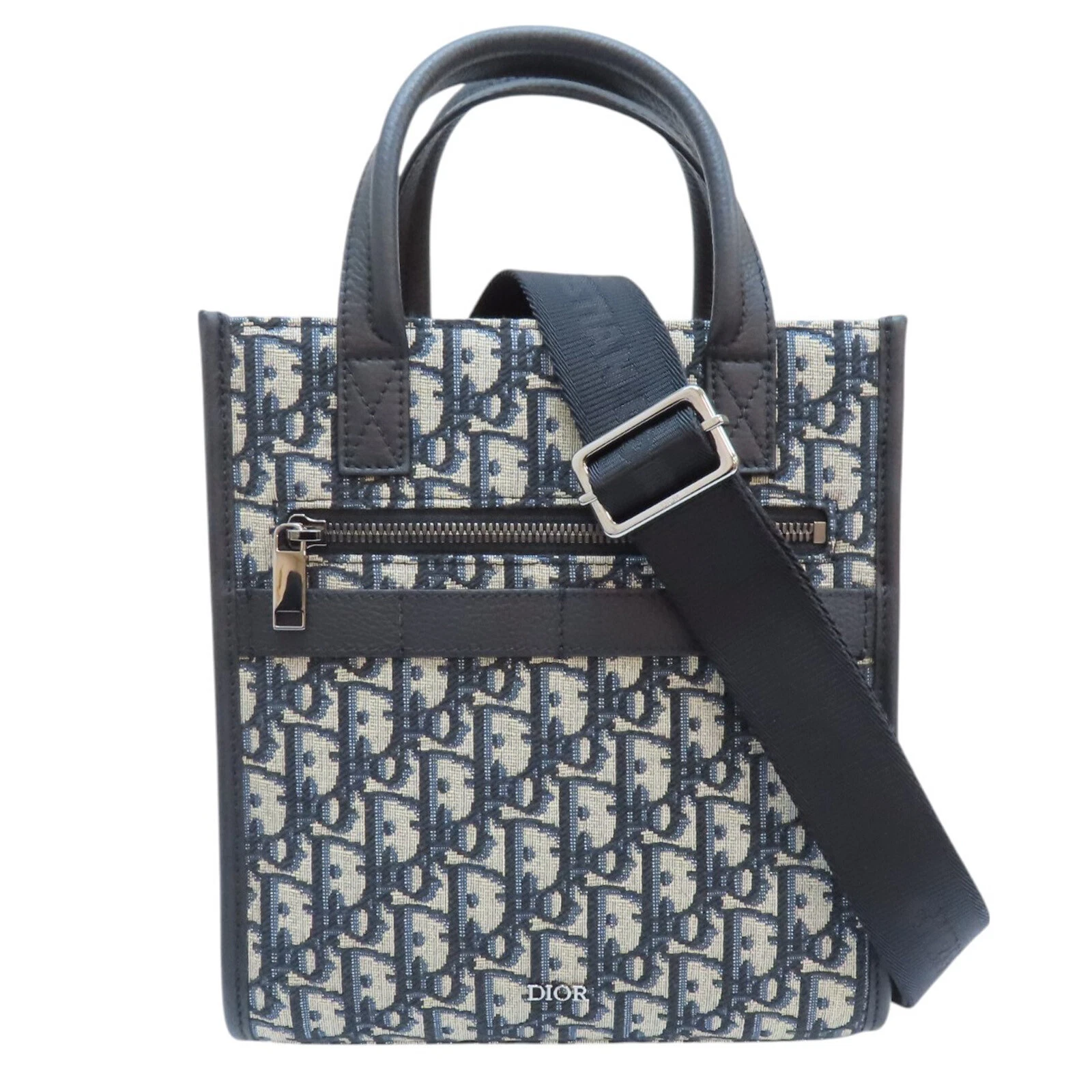 Sac fourre tout Dior Safari Nord Sud beige noir Dior oblique jacquard 1ESPO311YKY