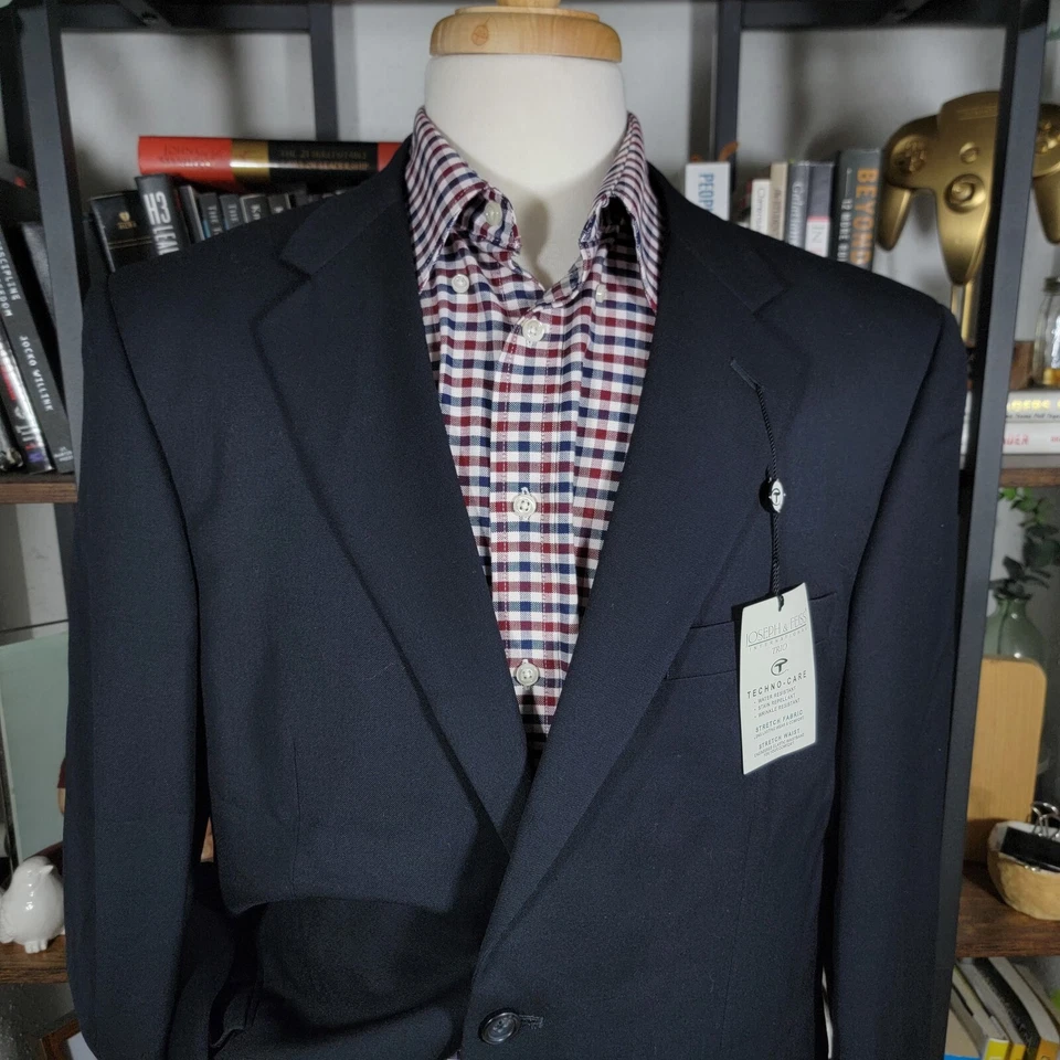 Joseph Feiss Men's 2PC Suit Deep Navy Wool Twill Pleat Front Sz 44L 39x30 - NEW - Image 3 of 4