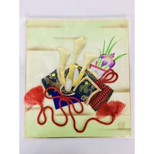 VTG Kabuto Japanese Samurai Helmet Folded Mini Painted Sample Board Museum Art 