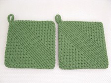 Handmade Crochet Set Pot Holders Hot Pads Trivets Natural Cotton Double Thick
