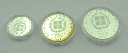 Grecia 100.250.500 Dragón Mayo 1896 Olimpia Plata en Original CAJA - Imagen 2 de 4