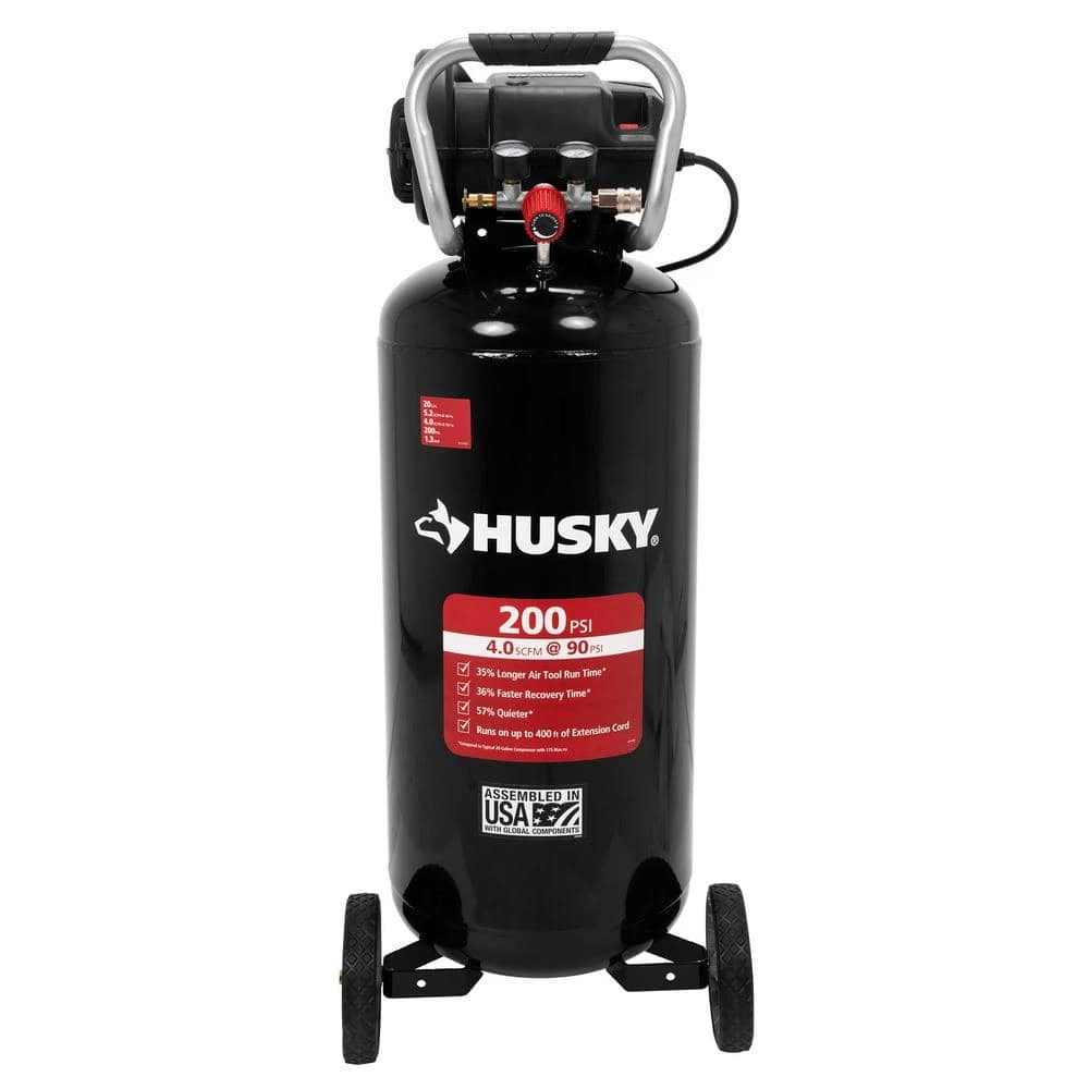 Husky Oil Free Portable Vertical Electric Air Compressor 20 Gal. 200 PSI Unit