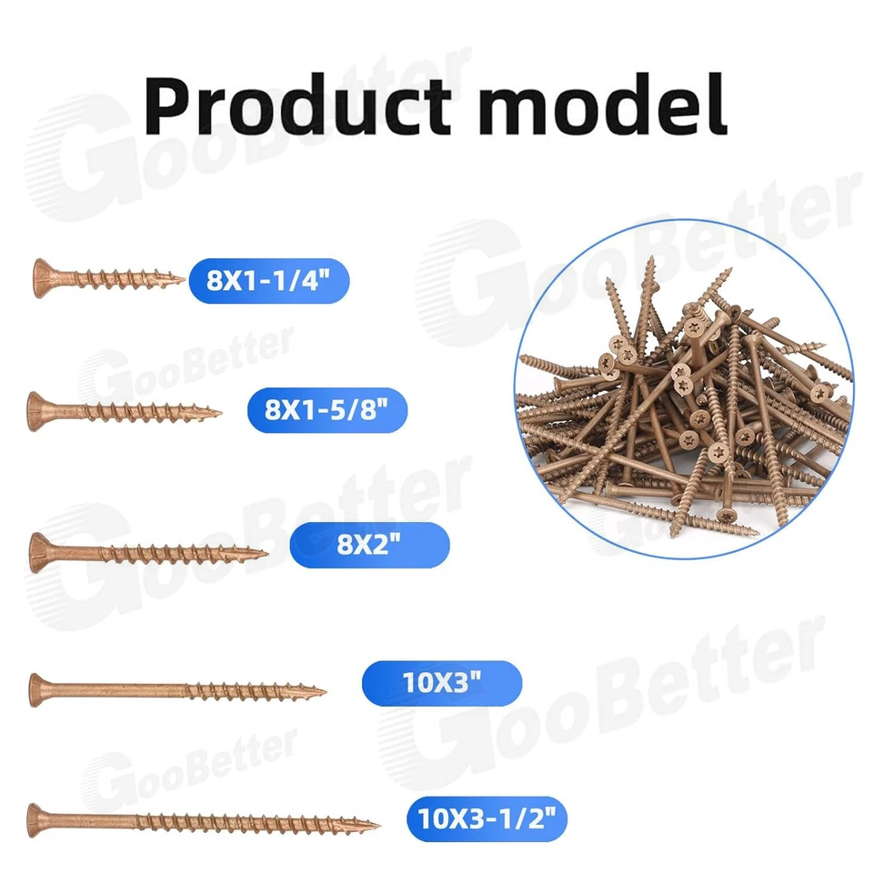 250~1000PCS Torx Star Flat Head Screw #8 #10 Outdoor Wood Screw T25 Star Bit Set - Image 2 of 4