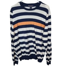 Brooks Brothers Mens L Navy Blue Striped Supima Cotton Long Sleeves Sweater