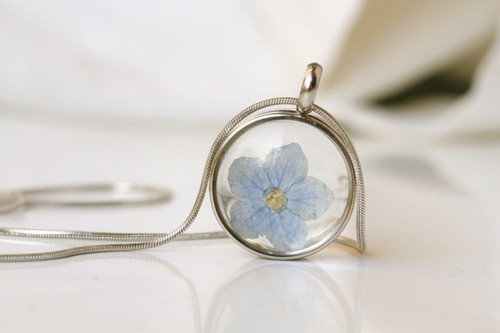 Medaillon Halskette Vergissmeinnicht Edelstahl Blumen Geschenkidee Frauen Mutter - Bild 2 von 6