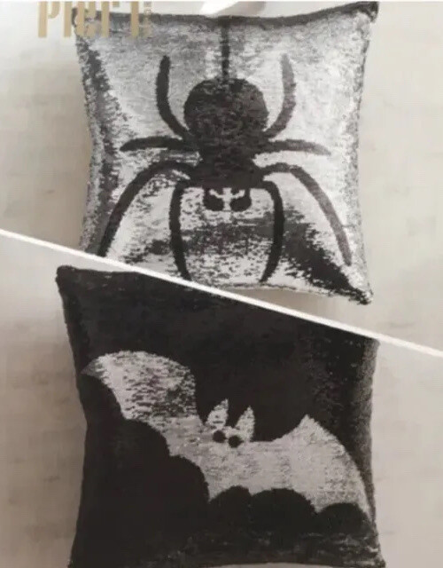 NEW Pier 1 Imports Spider & Bat Reversible Sequins Pillow, Black/Silver