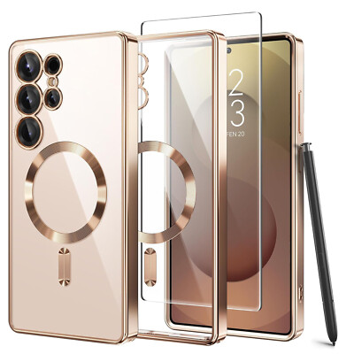 For Samsung S25 Ultra S25+ Shockproof Plating Clear Case Mag Safe Screen Cover