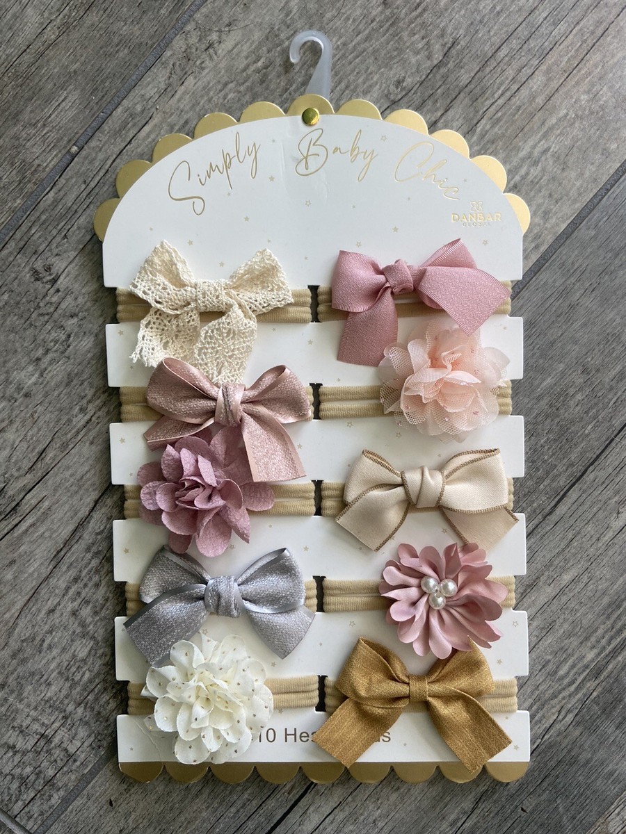 Simply Baby Chic/Baby 10 Bow Head Bands NEW! Pink White