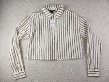NWT! FOREVER 21 Size Medium Women's White Striped Cropped Dress Shirt