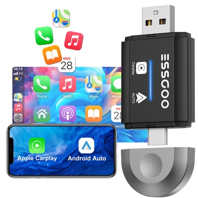 1/2 DIN Wireless Android Auto Apple Carplay Adapter USB Car Dongle Connect Box
