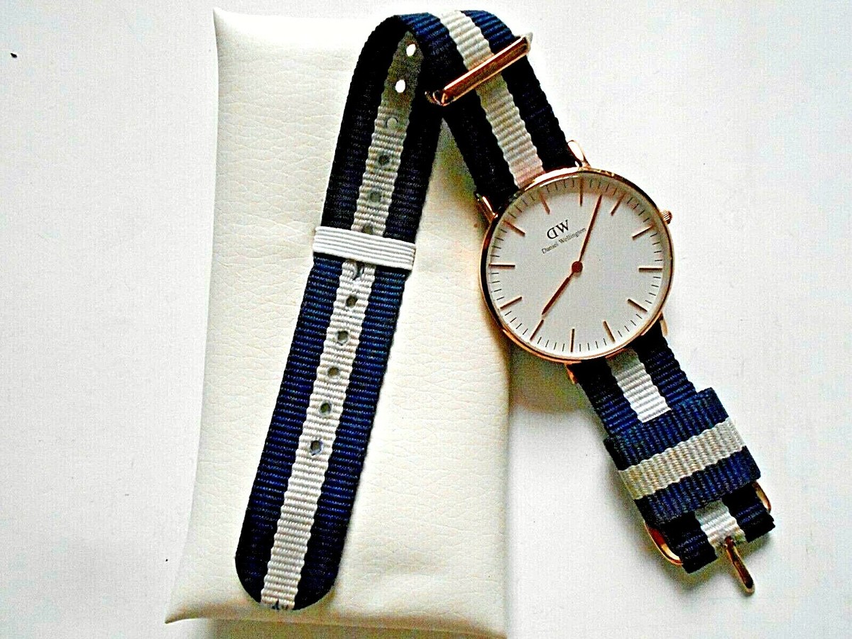 Daniel Wellington Gold Case Watch with Navy and White Strap Rose Gold Dw Uhr Armband Einstellen Daniel Wellington Watch  main image 4