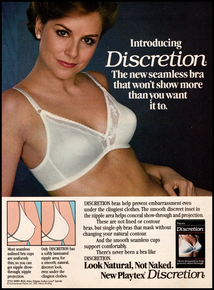 1984 magazinr brassiere AD New PLAYTEX DISCRETION BRA smooth & natural  051923