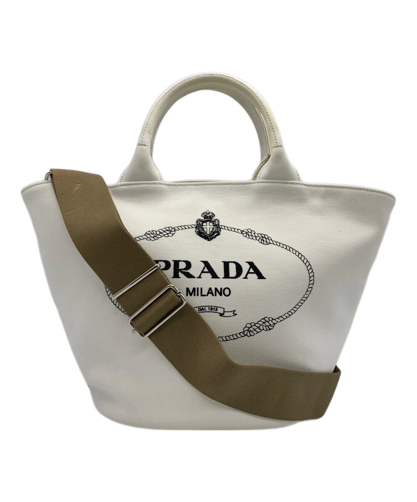 Prada — PRADA Canapa White Canvas Tote Bag 1BG186 2Way Italy Auth Used SR1327