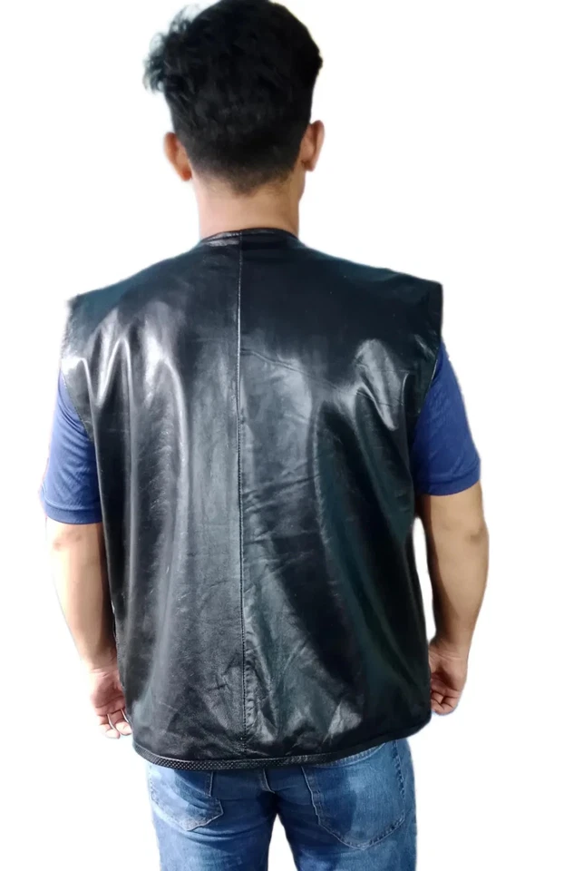 Tactical Black Genuine Leather Utility Vest Lambskin Combat Gear All Sizes - Image 3 of 4