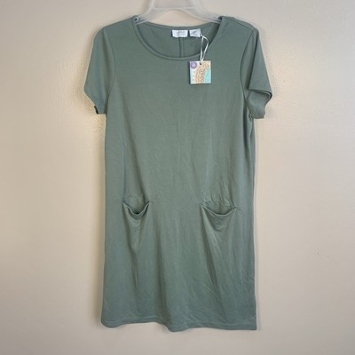 Sigrid Olsen Modal T Shirt Dress Pockets Sage Green M Casual Minimalist M NWTs