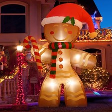 8 FT Christmas Inflatables Decoration Gingerbread Man with Built-in LEDs Blow Up