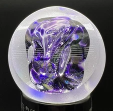 Robert Eickholt Art Glass Purple Dichroic Iridescent Paperweight Signed 3”