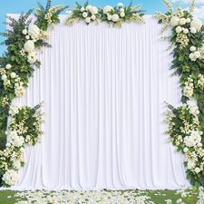 2 PCS White Backdrop Curtain Parties Wedding Wrinkle Free Drapes 5x7 Ft