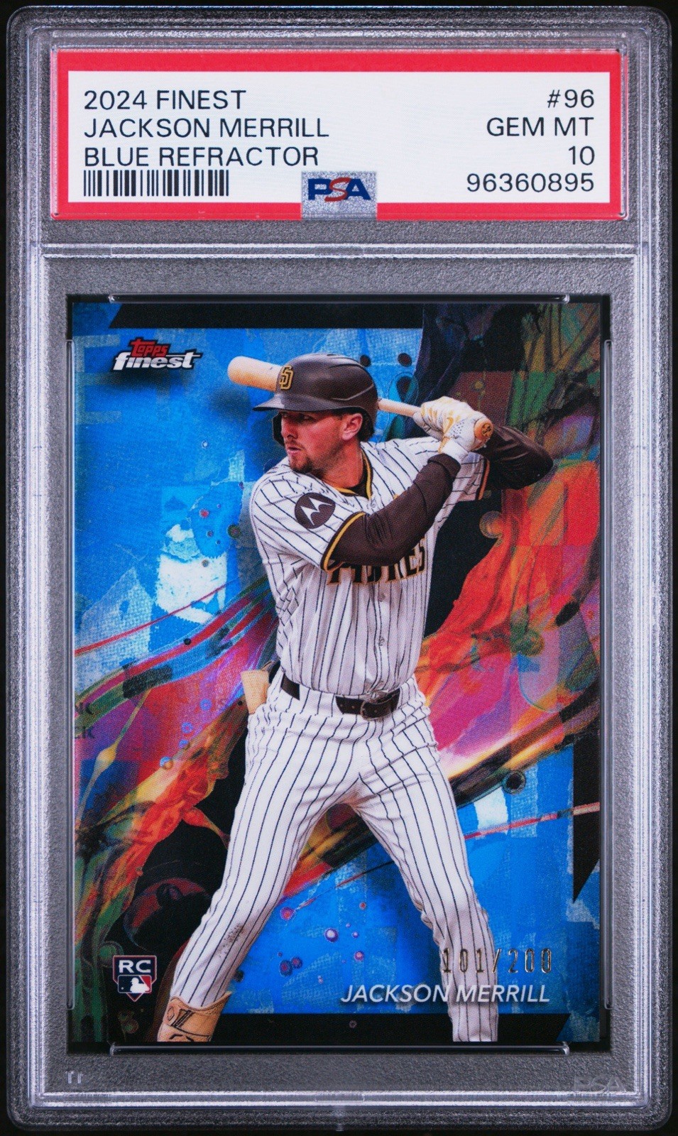2024 Topps Finest #96 Jackson Merrill Blue Refractor Rookie Card RC /200 PSA 10