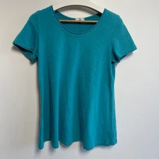 Kleen Women's Teal Blue Cotton Tunic Tee Short Sleeve Casual Top Size S