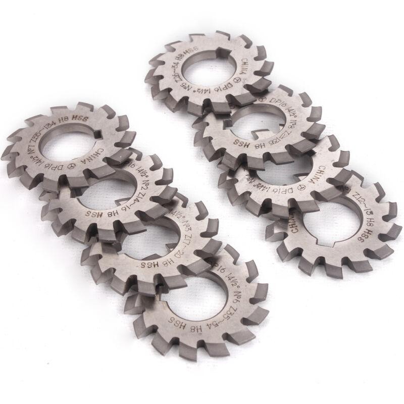 8Pcs Involute Gear Cutters DP8 DP10 Dp16 DP20 DP22 PA14-1/2 HSS 8H Set No1-8