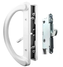 Sliding Patio Door Handle Pull Set with Mortise Lock, Full Replacement White Die