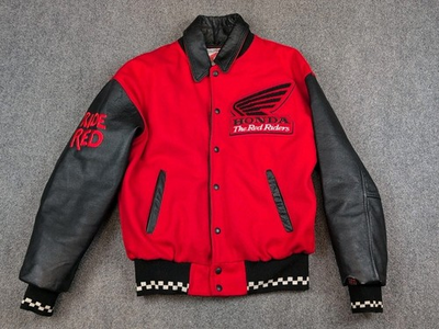 #ad Vtg Honda The Red Riders Black Embroidered Varsity Leather Jacket Size Medium $249.99