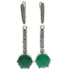 Stunning Real Green Emerald White CZ Engagement Silver Earrings