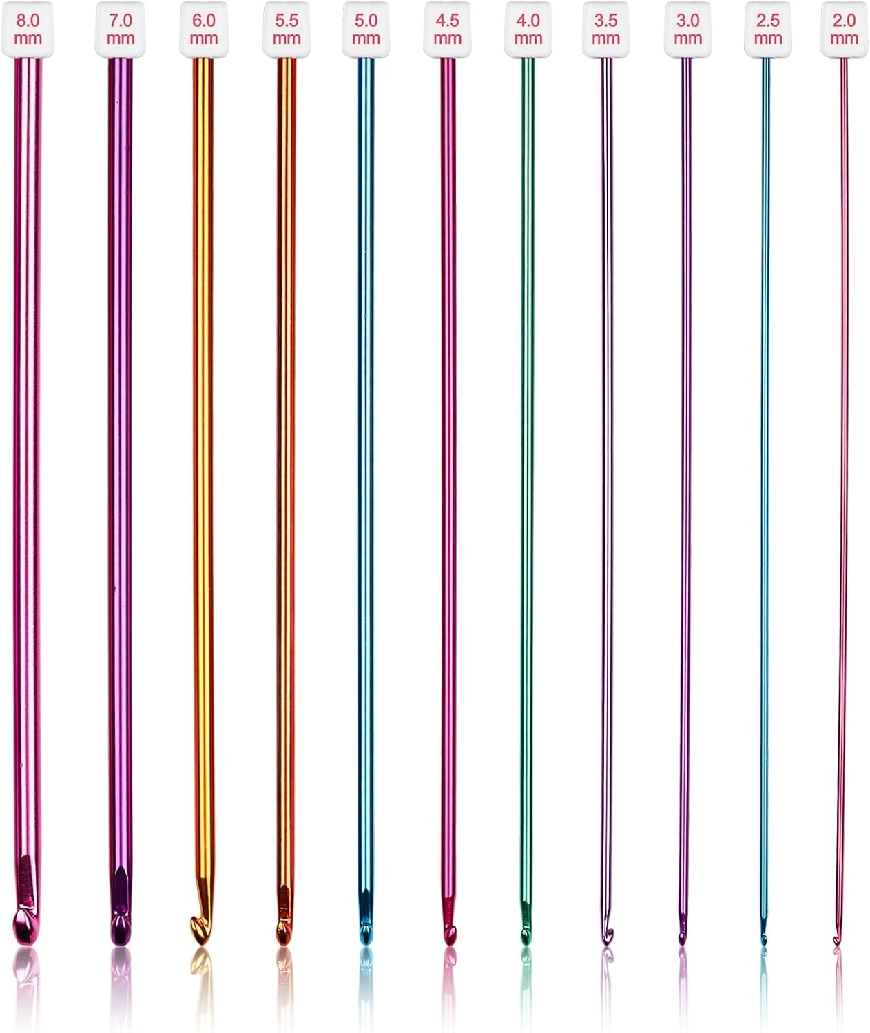 Set of Long Crochet Hooks, 11 Tunisian Crochet Hooks, Colorful Metal Hook