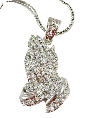 NEW! Sliver Tone GP Charm Praying Hands Pendant 36''Franco Chain Last One