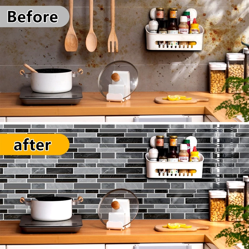 10PCS Peel and Stick Gray Brick Kitchen Backsplash Self-Adhesive Wall Tile Stone - Image 2 of 4
