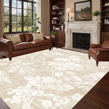 Floral Washable Rug 8x10 Soft Non-Slip Backing for Living Room - Easy Care