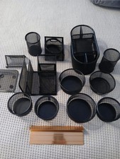 Assortment of Metal Black Mesh Steel Desk and Office Organizing Containers 13 Pc