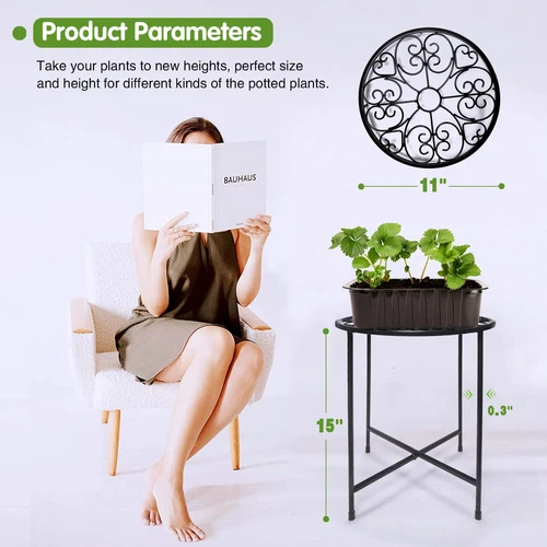 Metal Plant Stand Flower Pot Holder Home Garden Indoor Outdoor 15"tall Round - Picture 4 of 8