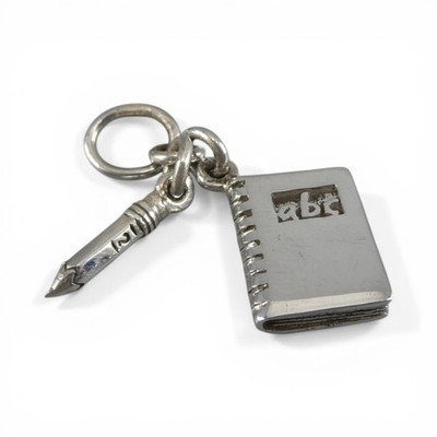 Sterling Silver Notebook & Pencil Charm for Bracelet Teacher Studen Gift New