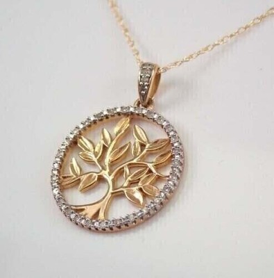 1Ct Round Cut Simulated Diamond Tree Of Life Pendant In 14K Yellow Gold Plated