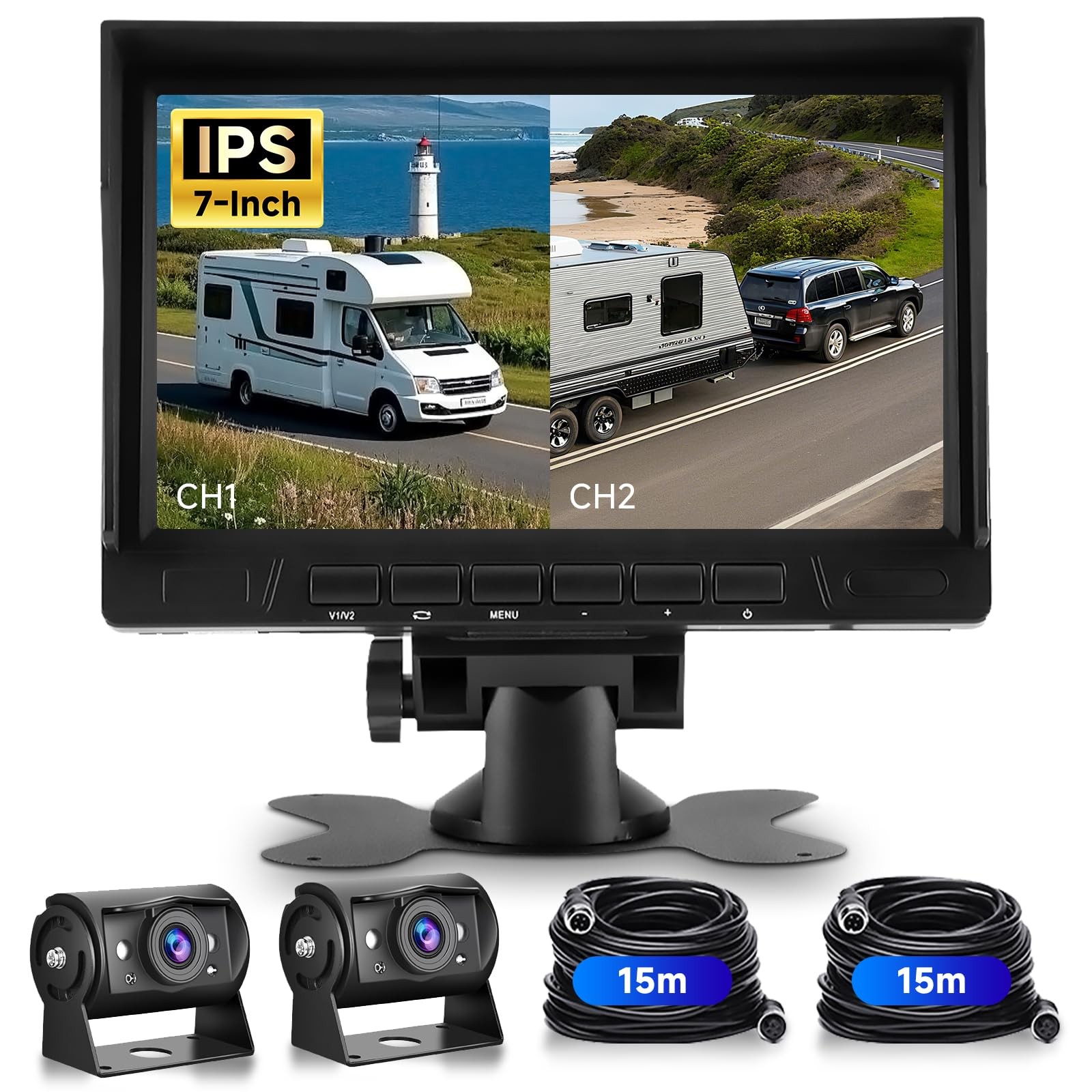Caméra de recul 1080P double objectif avec écran IPS 7 pouces partagé