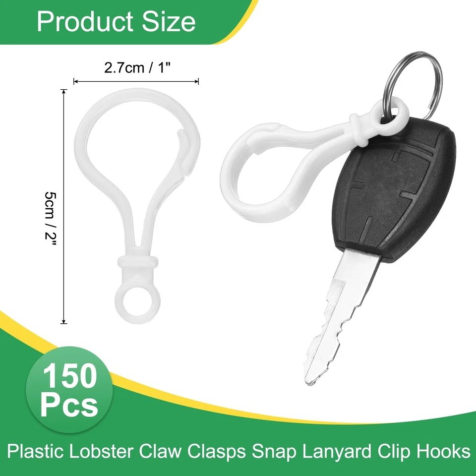 150 Pcs Plastic Lobster Claw Clasps Snap Lanyard Clip Hooks, White Foto 2 de 4