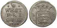 1760 2 Stuivers Post Spanish Dutch Colonial Era Silver Old Coin West Frisia Mint
