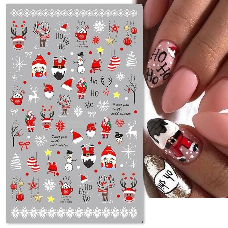 Nail Art Stickers Christmas Santa Reindeer Snowman Baubles Snowflakes Stars 889
