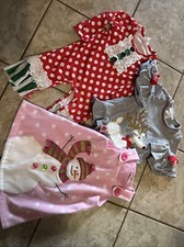Lot Of Baby Girl Christmas Outfits Shirts Size 12months Snowman, Reindeer-3 Pc