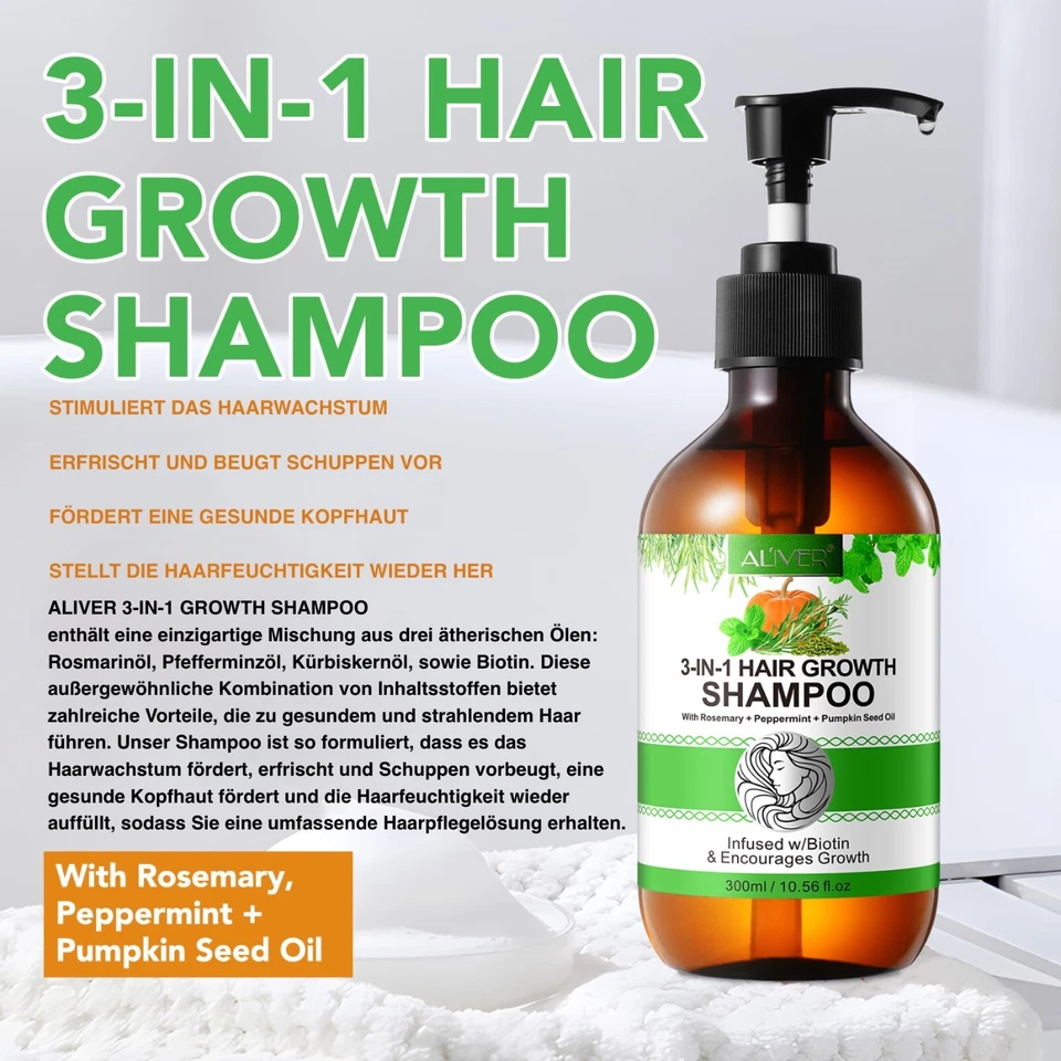 Shampoo Rosmarin Minze Kürbis Öl mit Biotin für Kopfhaut Pflege und Haarwachstum - Bild 2 von 4