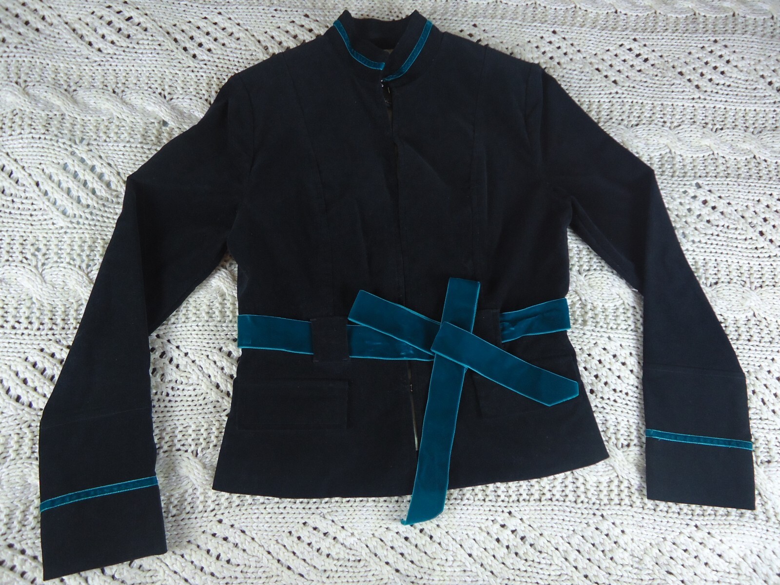 Rampage Black Velvet Jacket Turquoise Ribbon and Accents Women's Size M Y2K 90s