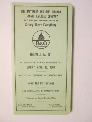 Baltimore & Ohio Chicago Terminal Railroad Time Table # 191 April 30, 1967