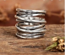 Anillo grueso envolvente banda ancha anillo de plata esterlina anillo envolvente de uñas anillo de mujer tamaño